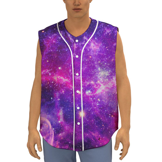Purple Bursting Galaxy Space Print Sleeveless Baseball Jersey