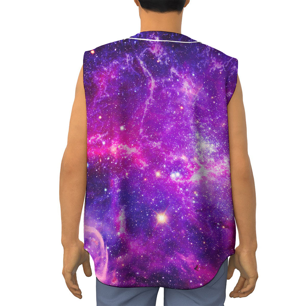 Purple Bursting Galaxy Space Print Sleeveless Baseball Jersey