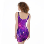 Purple Bursting Galaxy Space Print Sleeveless Bodycon Dress