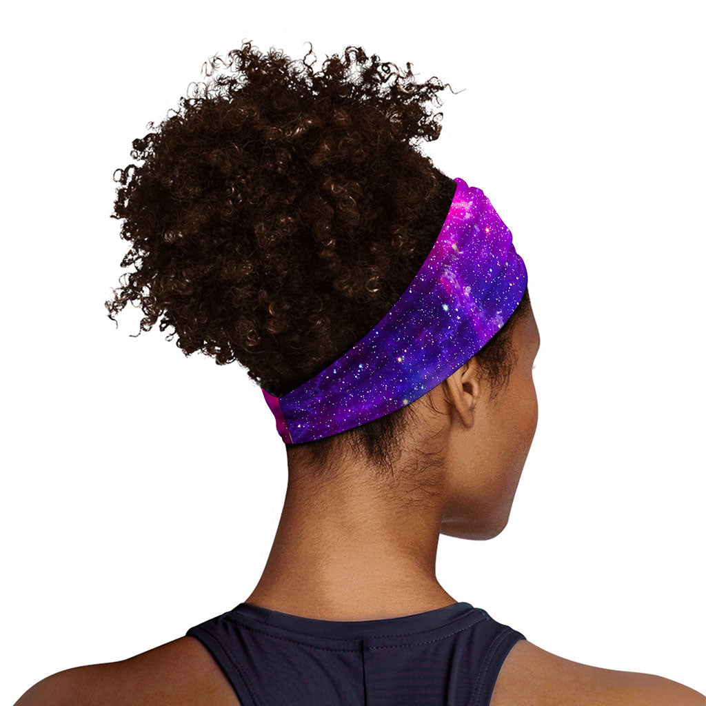 Purple Bursting Galaxy Space Print Sports Headband