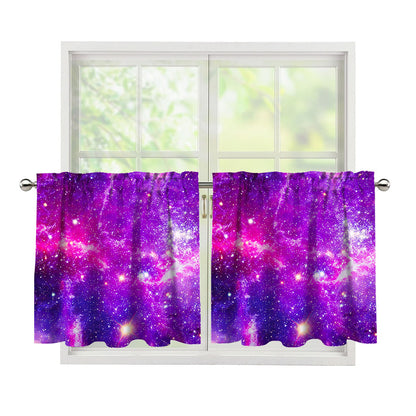 Purple Bursting Galaxy Space Print Tier Curtains