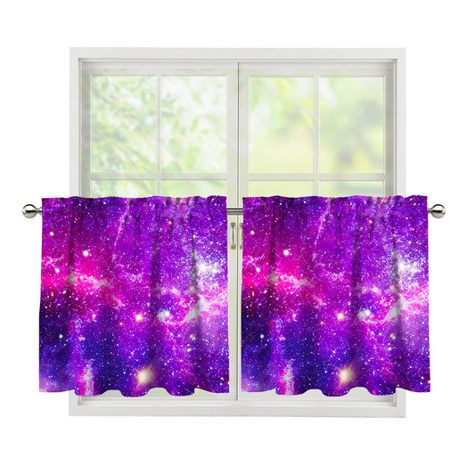 Purple Bursting Galaxy Space Print Tier Curtains