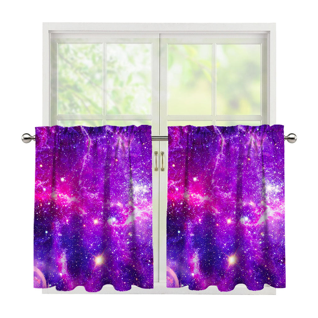Purple Bursting Galaxy Space Print Tier Curtains
