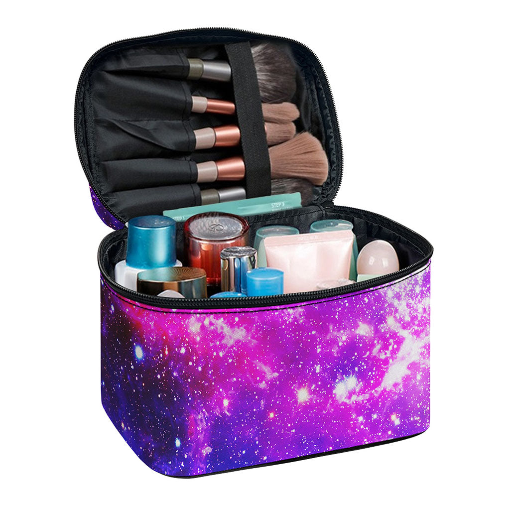 Purple Bursting Galaxy Space Print Travel Makeup Bag