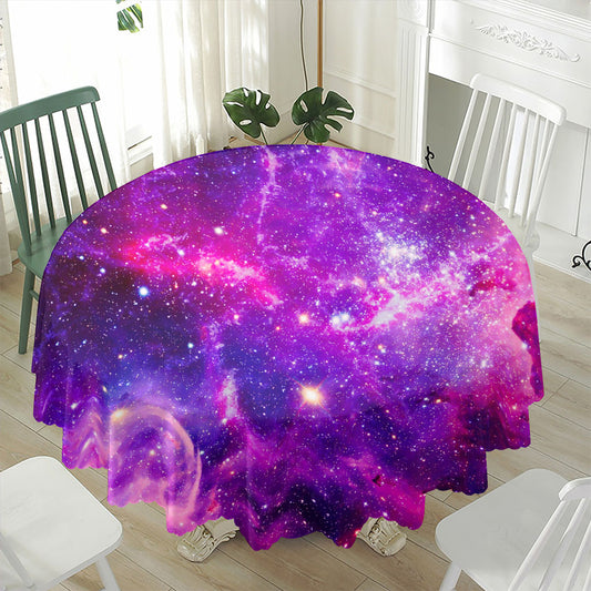 Purple Bursting Galaxy Space Print Waterproof Round Tablecloth
