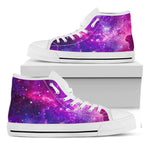 Purple Bursting Galaxy Space Print White High Top Sneakers