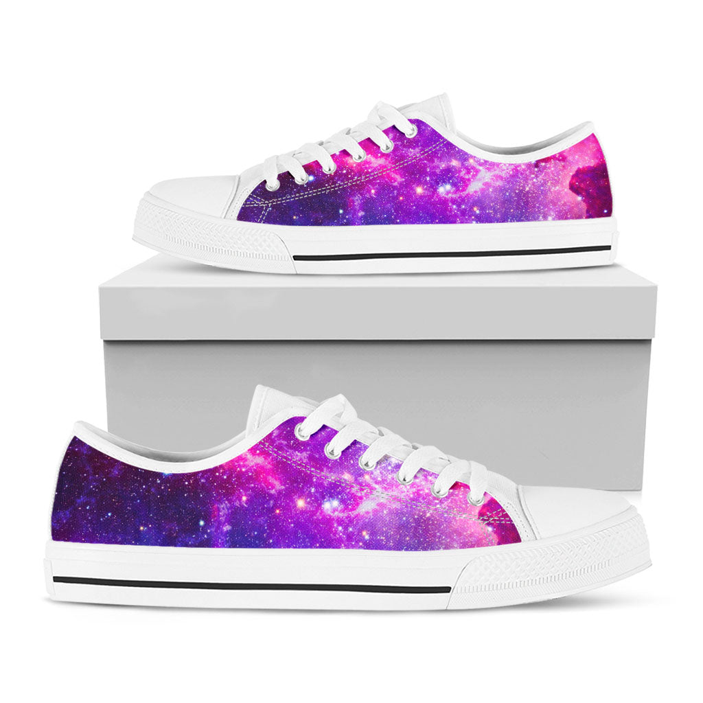 Purple Bursting Galaxy Space Print White Low Top Sneakers