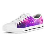 Purple Bursting Galaxy Space Print White Low Top Sneakers