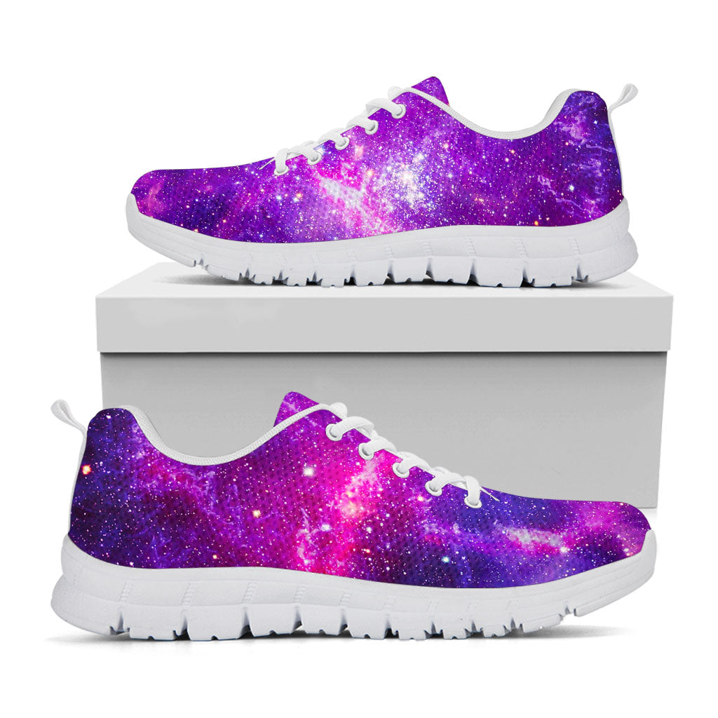 Purple Bursting Galaxy Space Print White Running Shoes