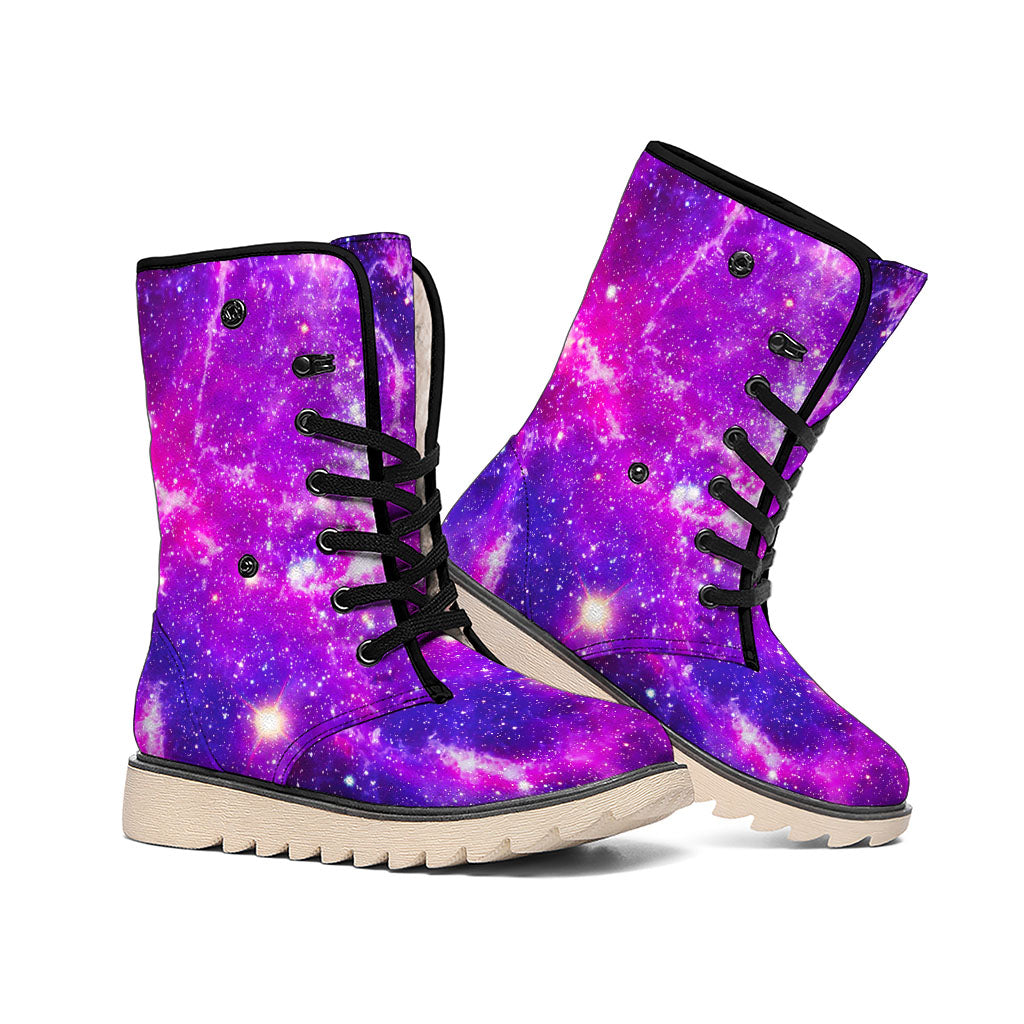 Purple Bursting Galaxy Space Print Winter Boots