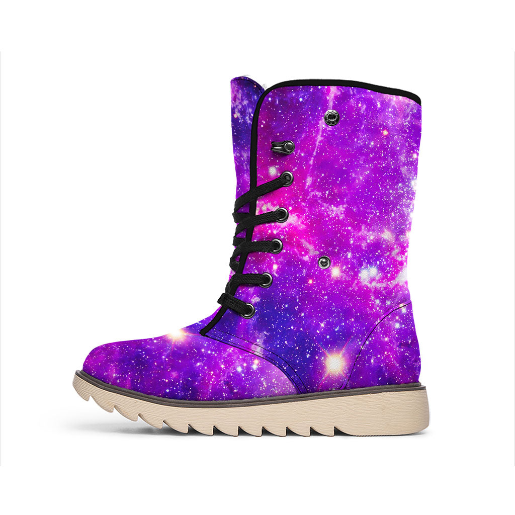 Purple Bursting Galaxy Space Print Winter Boots