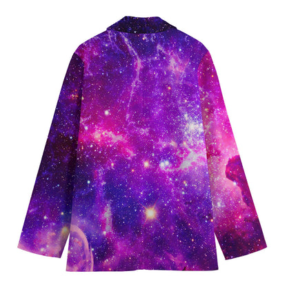 Purple Bursting Galaxy Space Print Women's Blazer