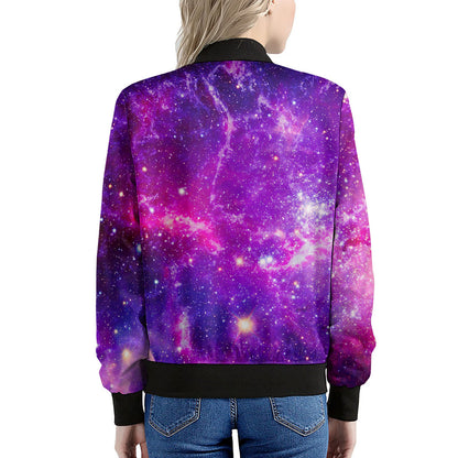 Purple Bursting Galaxy Space Print Women's Bomber Jacket