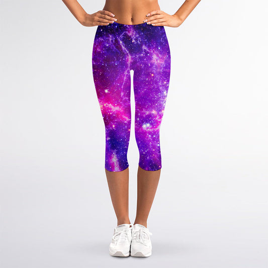 Purple Bursting Galaxy Space Print Women's Capri Leggings