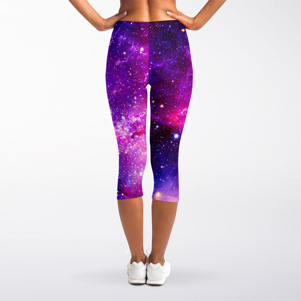 Purple Bursting Galaxy Space Print Women's Capri Leggings