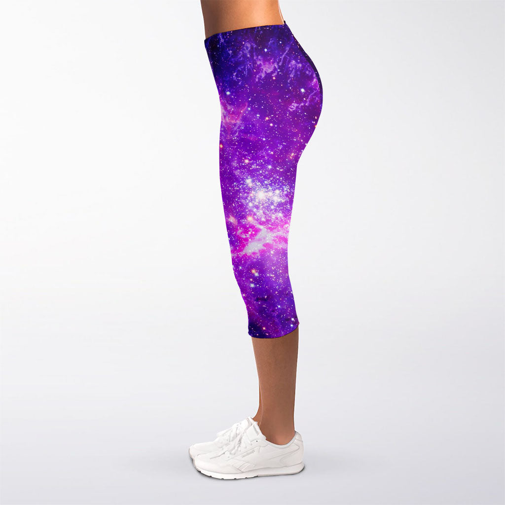 Purple Bursting Galaxy Space Print Women's Capri Leggings