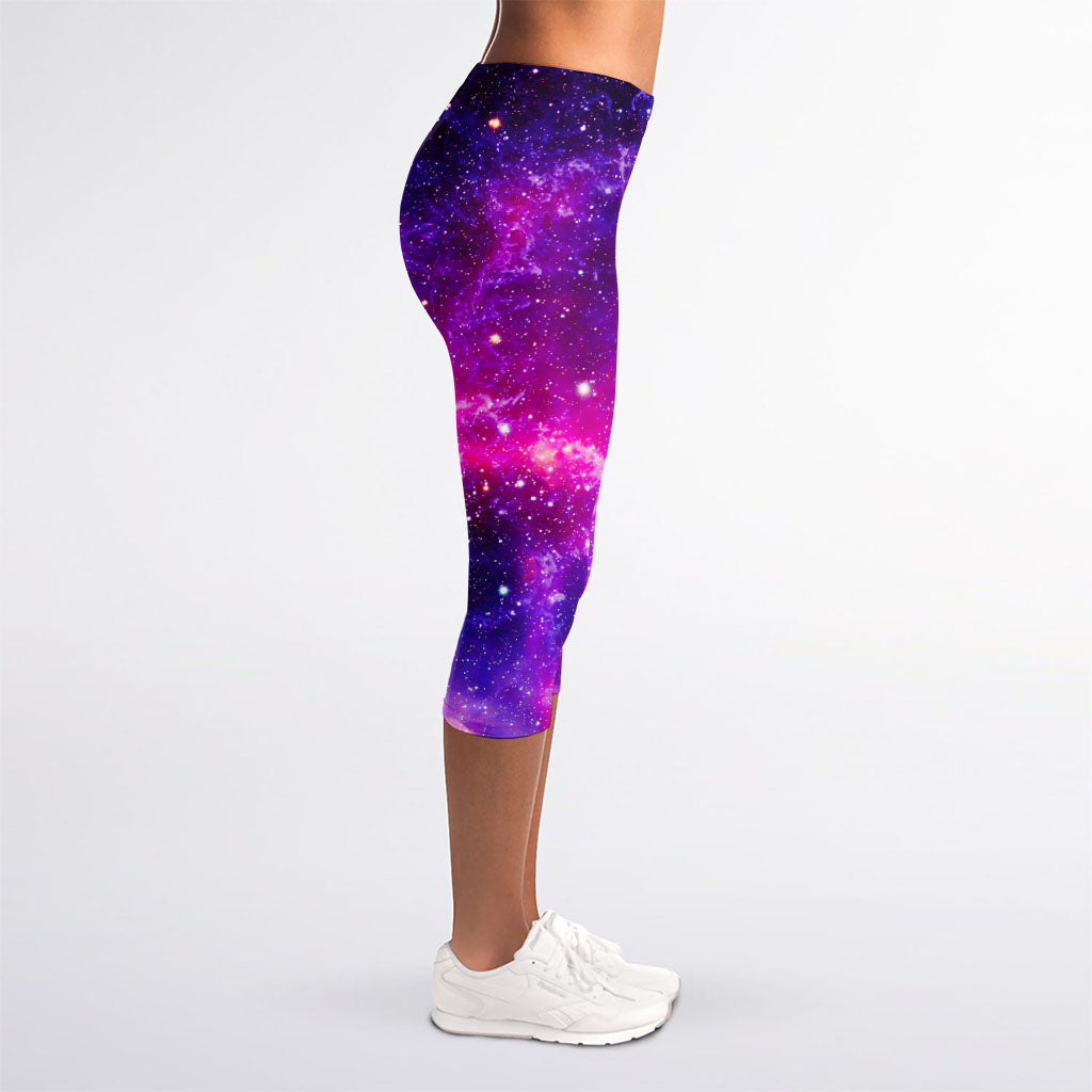 Purple Bursting Galaxy Space Print Women's Capri Leggings