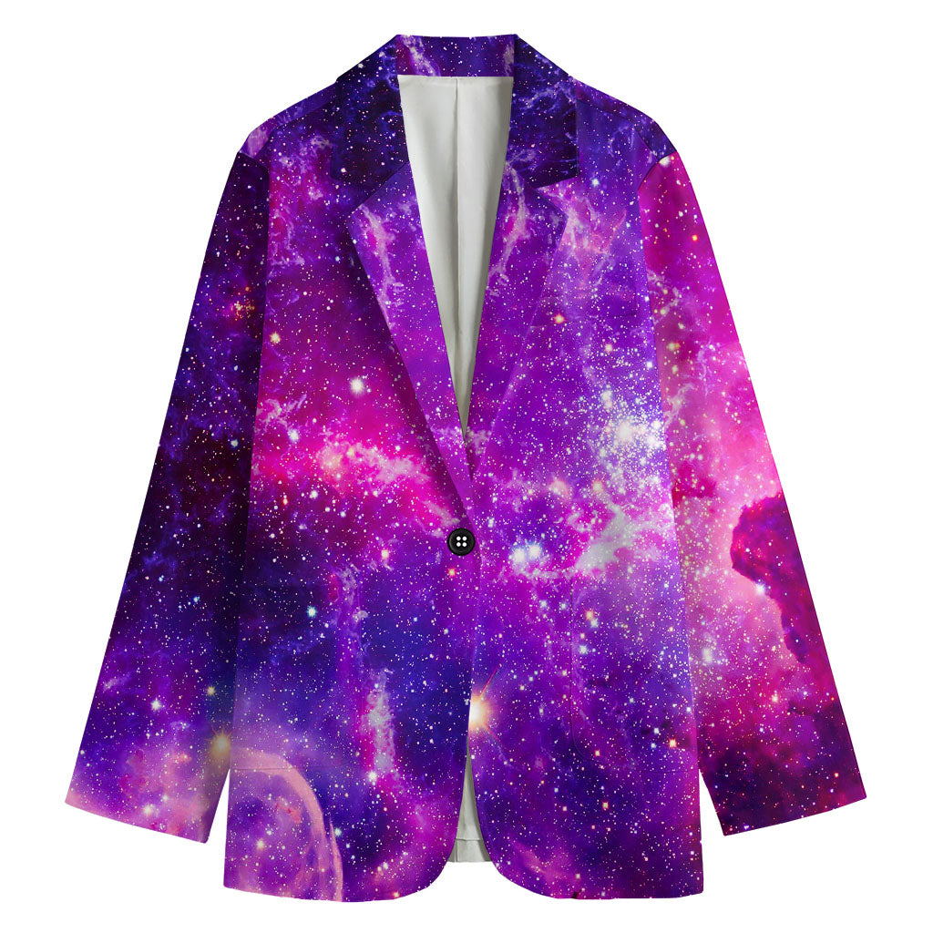 Purple Bursting Galaxy Space Print Women's Cotton Blazer