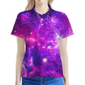 Purple Bursting Galaxy Space Print Women's Polo Shirt
