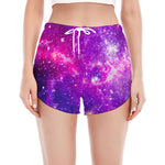Purple Bursting Galaxy Space Print Women's Split Running Shorts