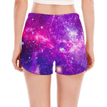 Purple Bursting Galaxy Space Print Women's Split Running Shorts