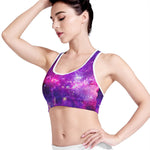 Purple Bursting Galaxy Space Print Women's Sports Bra