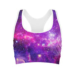 Purple Bursting Galaxy Space Print Women's Sports Bra