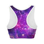 Purple Bursting Galaxy Space Print Women's Sports Bra