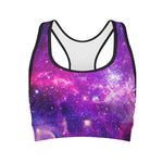 Purple Bursting Galaxy Space Print Women's Sports Bra
