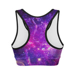 Purple Bursting Galaxy Space Print Women's Sports Bra
