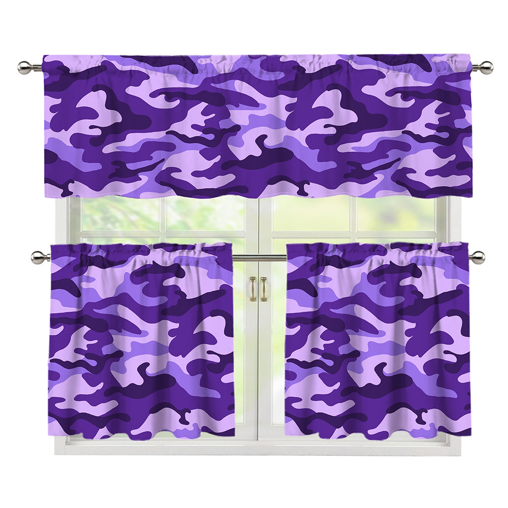 Purple Camouflage Print 3 Piece Kitchen Curtains