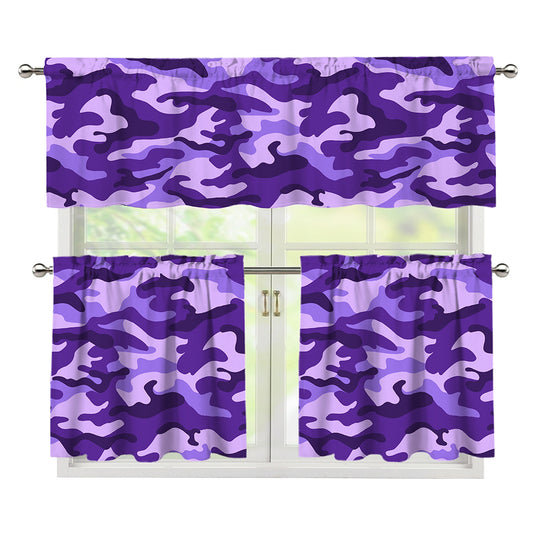 Purple Camouflage Print 3 Piece Kitchen Curtains