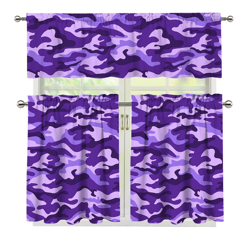 Purple Camouflage Print 3 Piece Kitchen Curtains