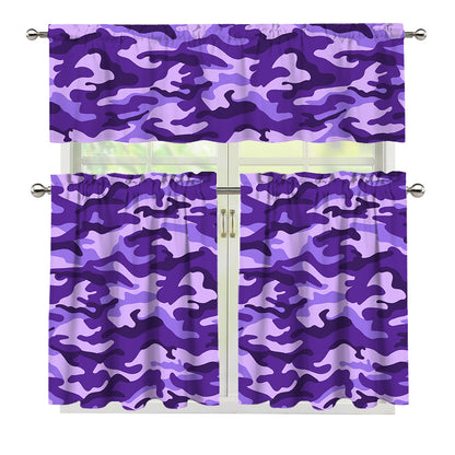 Purple Camouflage Print 3 Piece Kitchen Curtains