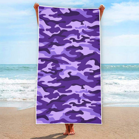 Purple Camouflage Print Beach Towel