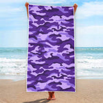 Purple Camouflage Print Beach Towel