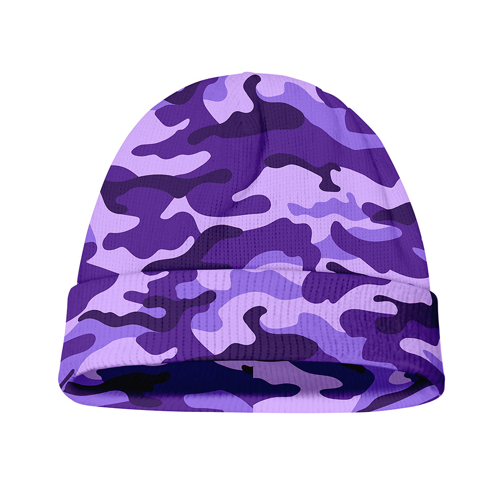 Purple Camouflage Print Beanie