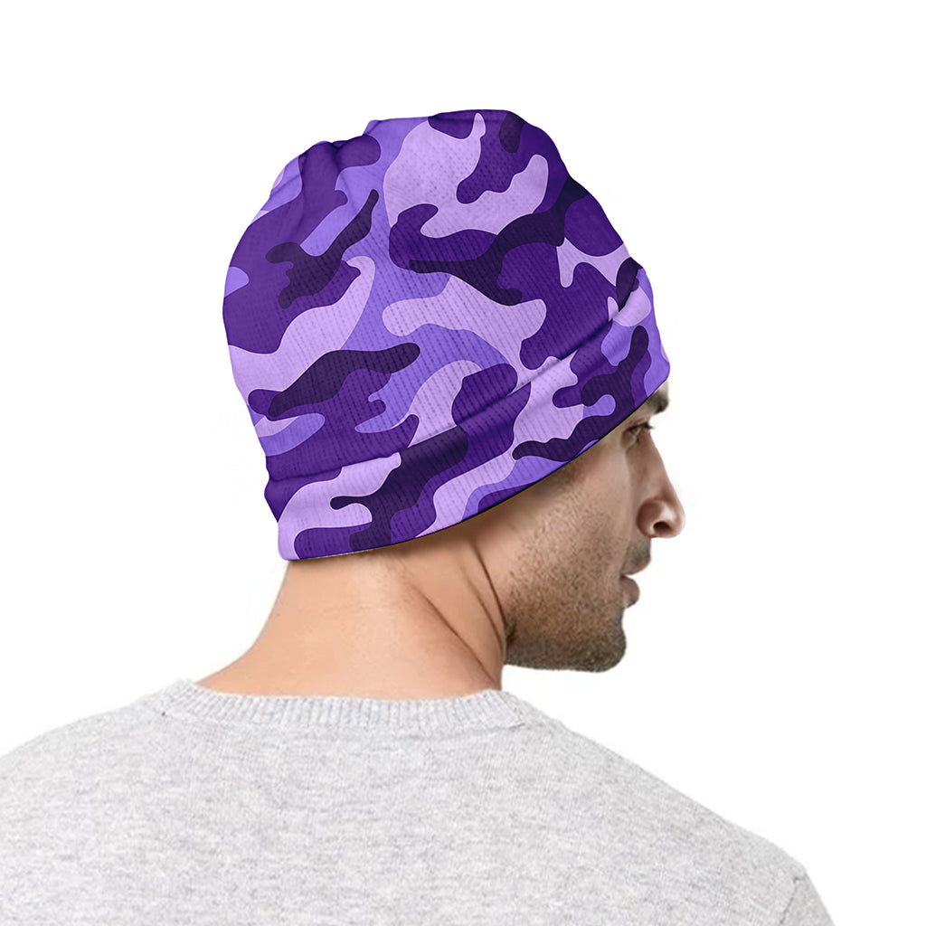 Purple Camouflage Print Beanie