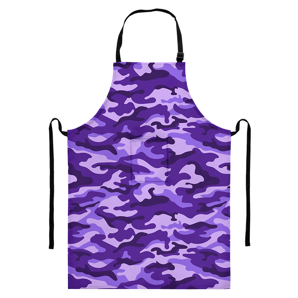 Purple Camouflage Print Bib Apron With Pocket