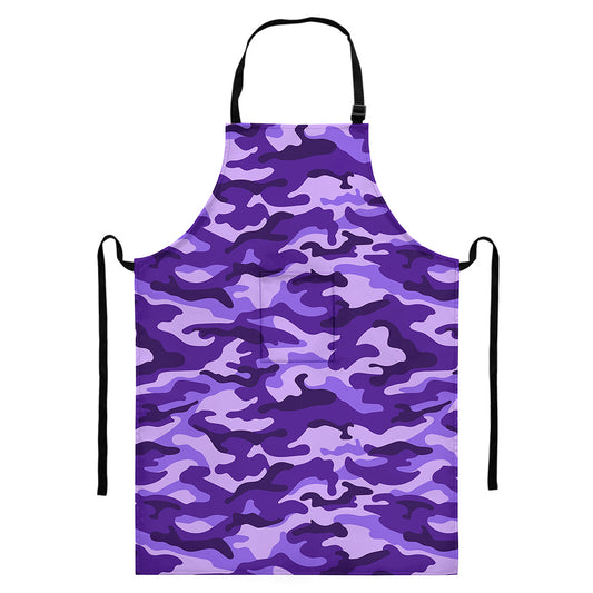 Purple Camouflage Print Bib Apron With Pocket