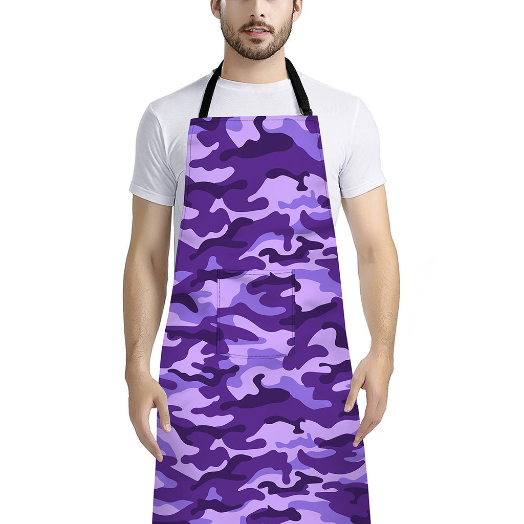 Purple Camouflage Print Bib Apron With Pocket
