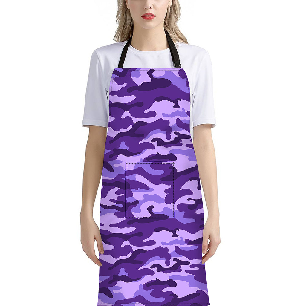 Purple Camouflage Print Bib Apron With Pocket