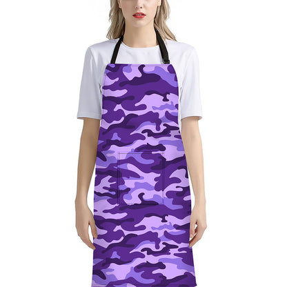 Purple Camouflage Print Bib Apron With Pocket