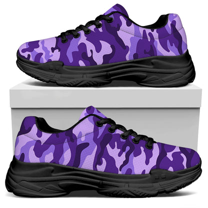 Purple Camouflage Print Black Chunky Shoes