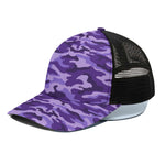 Purple Camouflage Print Black Mesh Trucker Cap