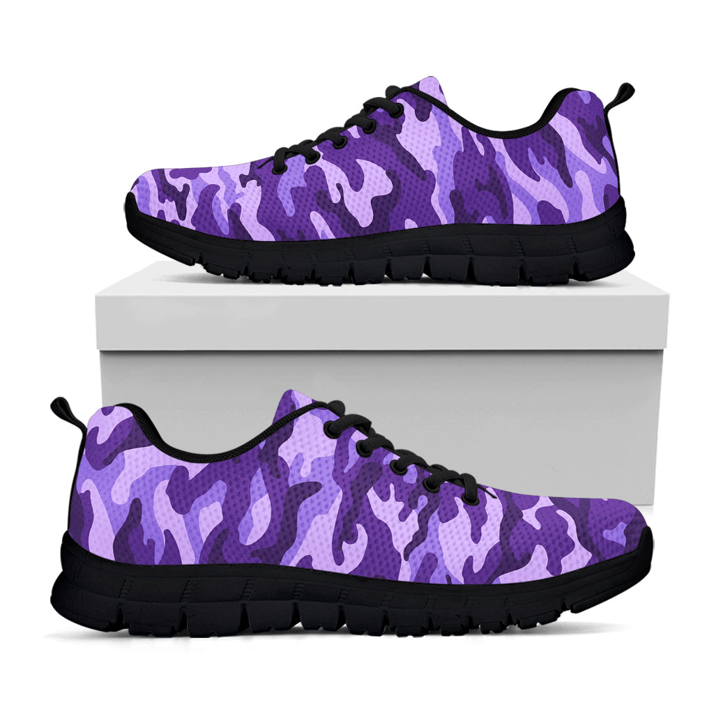 Purple Camouflage Print Black Running Shoes
