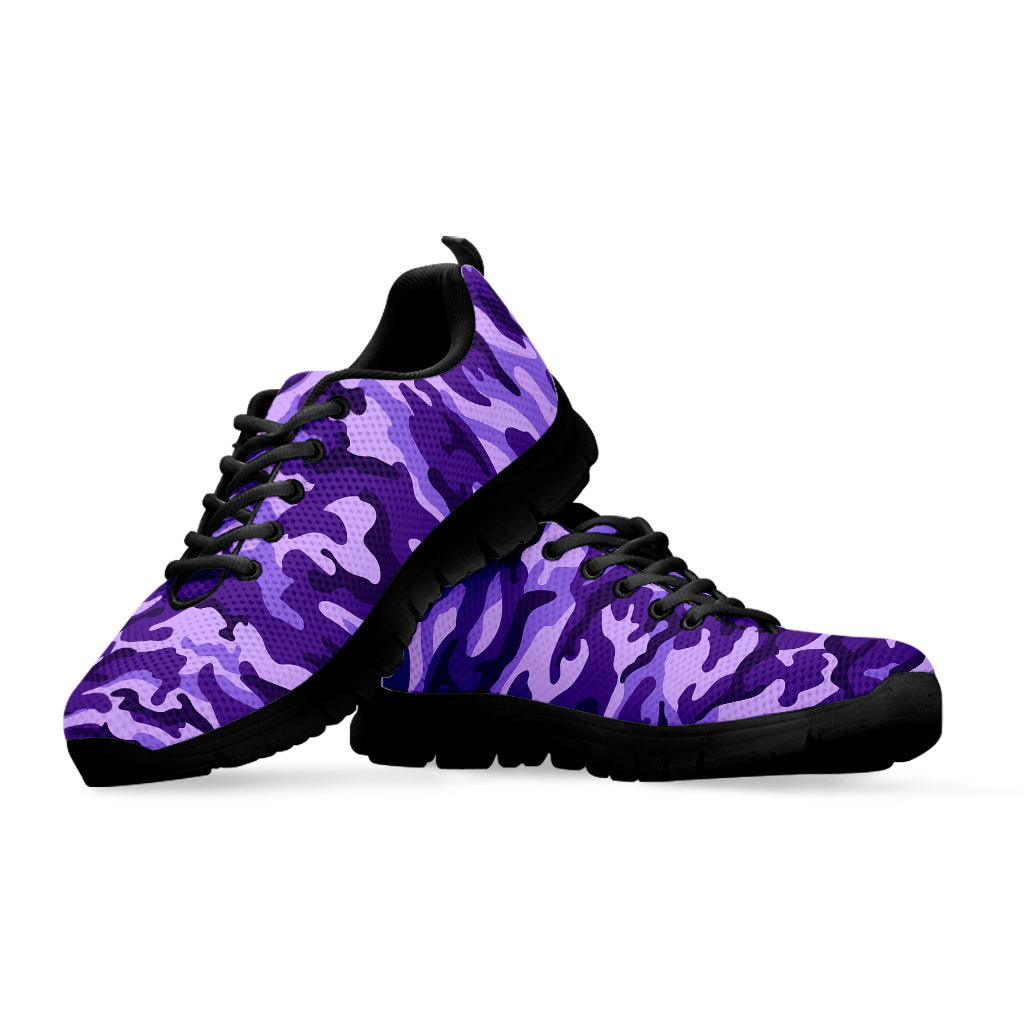 Purple Camouflage Print Black Running Shoes
