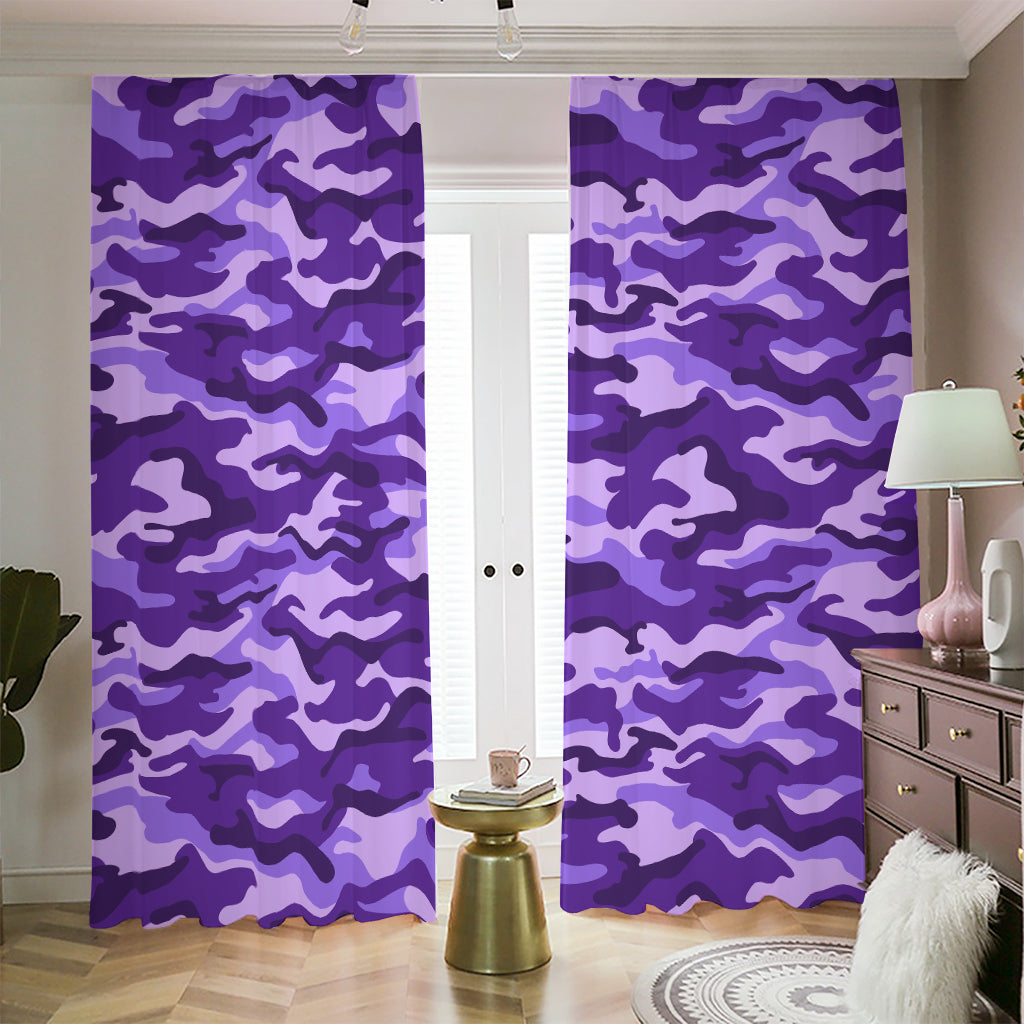 Purple Camouflage Print Blackout Pencil Pleat Curtains