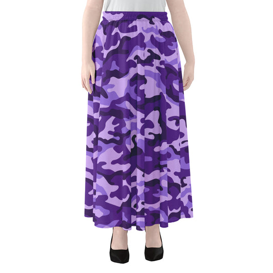 Purple Camouflage Print Chiffon Maxi Skirt
