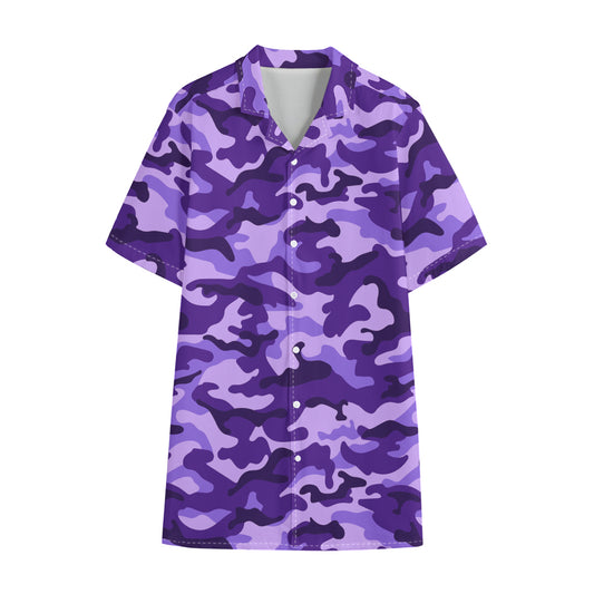 Purple Camouflage Print Cotton Hawaiian Shirt